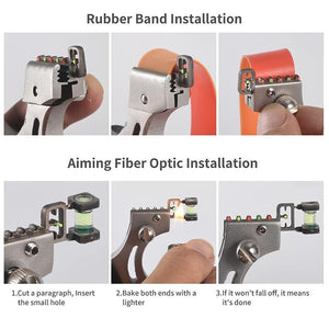 Stainless steel slingshot with integrated laser pointer, 90° level sight, and polished design