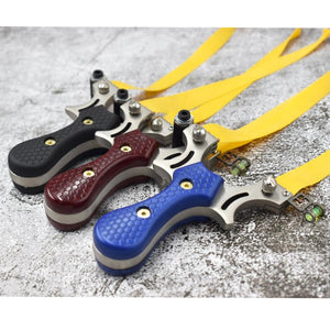 Durable stainless steel slingshot frame with 0.75mm rubber bands, 50 steel balls, and mud balls