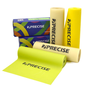 Close-up of PRECISE flat latex slingshot rubber bands in vibrant multicolor options