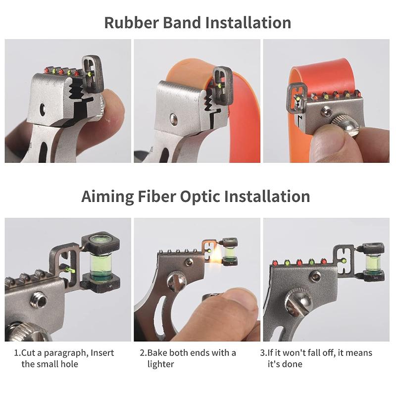 Stainless steel slingshot with integrated laser pointer, 90° level sight, and polished design