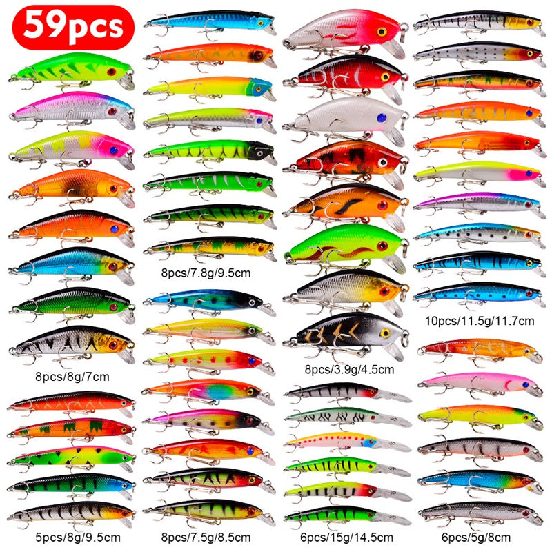 Light Gray Multicolor Treble Hooks Hard Crank Baits Set SNEDA