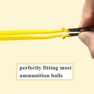 A person holding a slingshot fitted with the new replacement band, ready for a session of target practice.