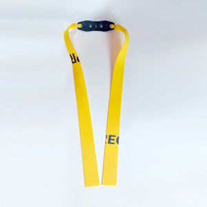 A single 20CM Mid Pull Slingshot Replacement Flat Rubber Band laid flat to display its precise taper and attached pouch.