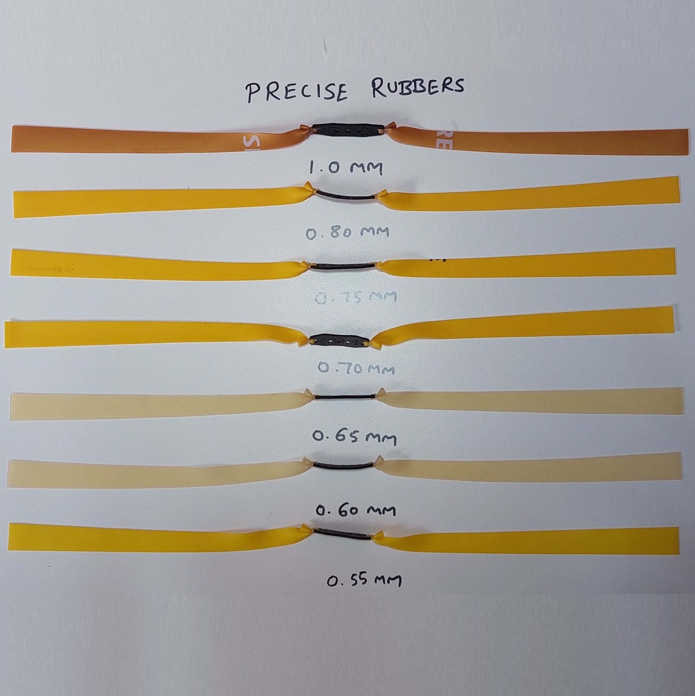A collection of  20CM Slingshot Replacement bands, fanned out to show their identical size and quality.